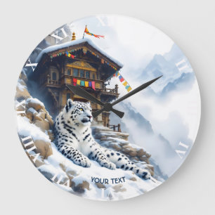 Fantasy Cute White Leopard Snow Large Clock
