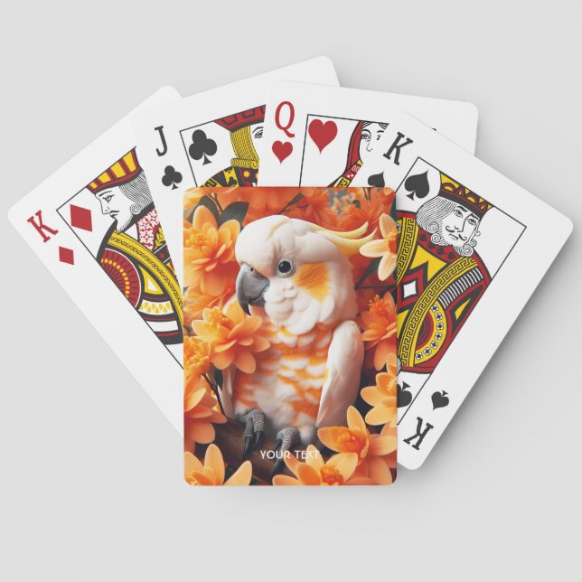 Fantasy Cute White Orange Cockatoo Playing Cards (Back)