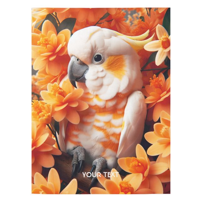 Fantasy Cute White Orange Cockatoo Tablecloth (Front)