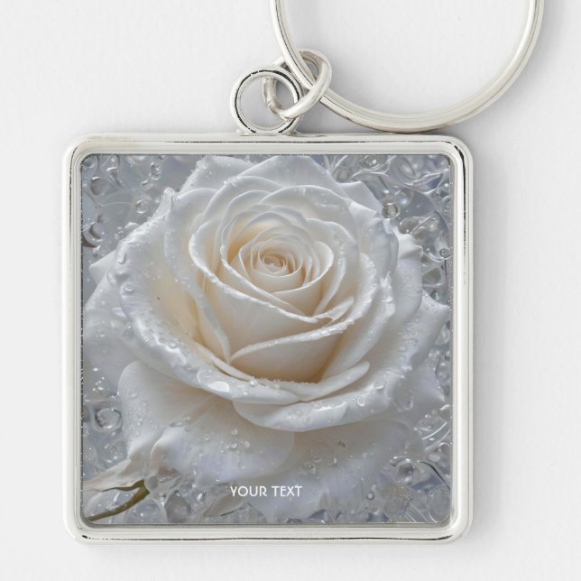 Fantasy Cute White Rose Drops Key Ring (Front)