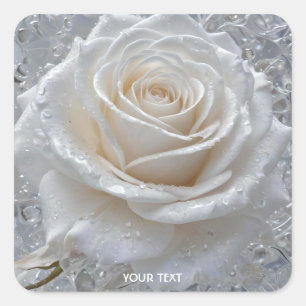 Fantasy Cute White Rose Drops Square Sticker