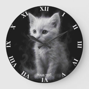 Fantasy Cute White Smoke Kitten Large Clock