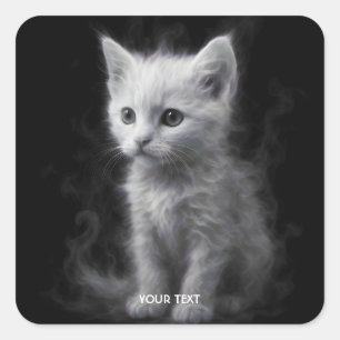 Fantasy Cute White Smoke Kitten Square Sticker