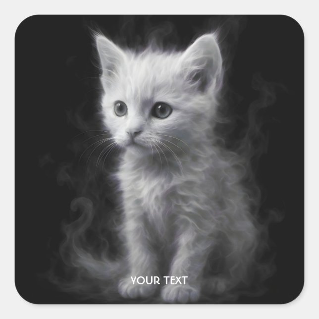 Fantasy Cute White Smoke Kitten Square Sticker (Front)