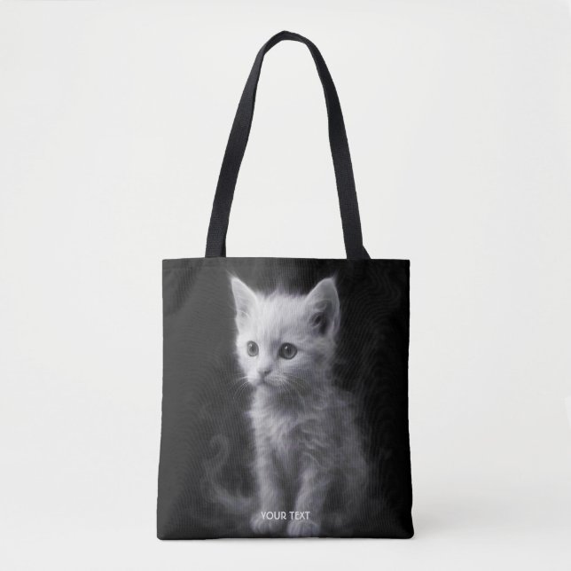 Fantasy Cute White Smoke Kitten Tote Bag (Front)