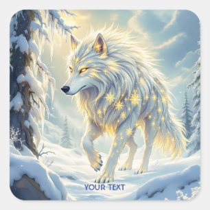 Fantasy Cute White Wolf Winter Square Sticker