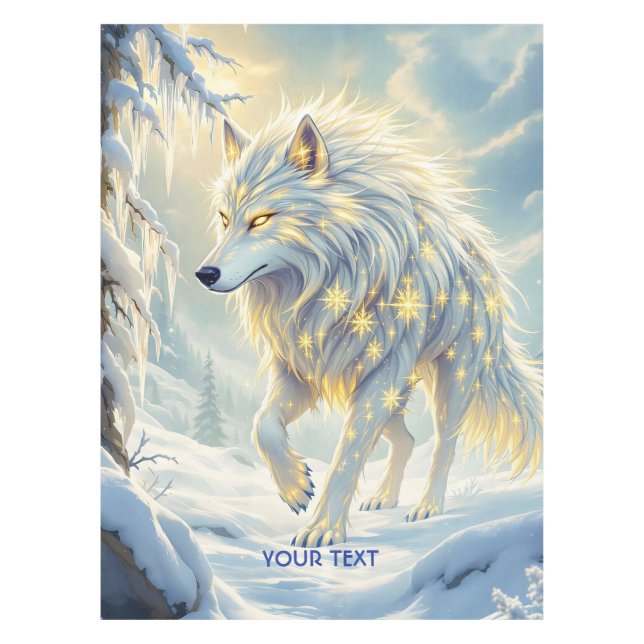 Fantasy Cute  White Wolf Winter Tablecloth (Front)