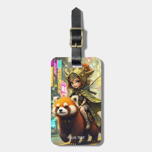Fantasy Cute Wild Panda Ride Luggage Tag (Front Vertical)