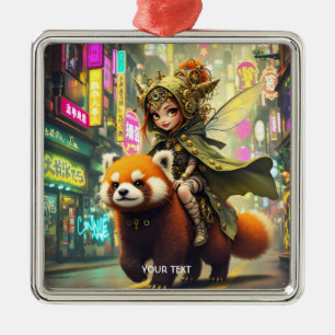 Fantasy Cute Wild Panda Ride Metal Tree Decoration
