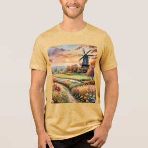 Fantasy Cute Windmill Flowers Field Tri-Blend Shirt