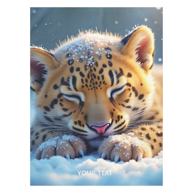 Fantasy Cute Winter Baby Leopard Tablecloth (Front)