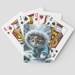 Fantasy Cute Winter Kitten Snow Playing Cards