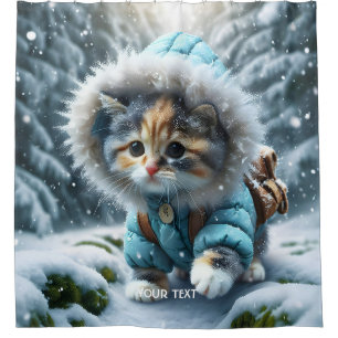 Fantasy Cute Winter Kitten Snow Shower Curtain