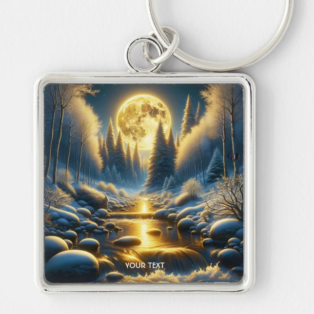 Fantasy Cute Winter Moon River Key Ring (Front)