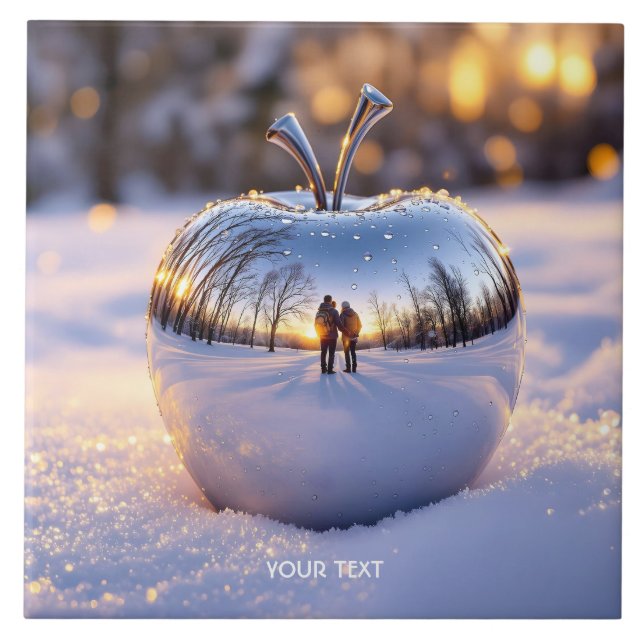 Fantasy Cute Winter Snow Apple Tile (Front)