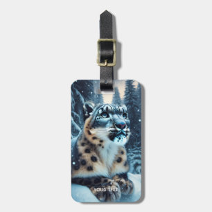 Fantasy Cute Winter Snow Leopard Luggage Tag