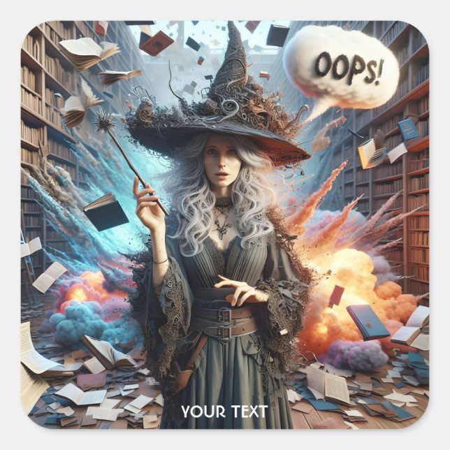 Fantasy Cute Witch Funny Mistake Square Sticker (Front)