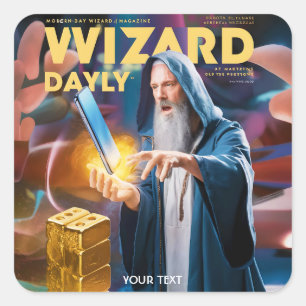 Fantasy Cute Wizard Daily Magazine Square Sticker
