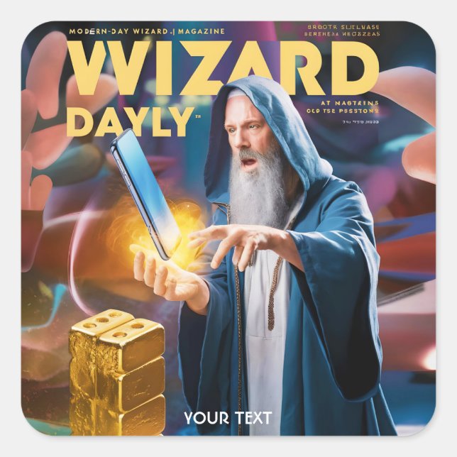 Fantasy Cute Wizard Daily Magazine Square Sticker (Front)