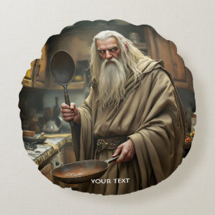Fantasy Cute Wizard Frying Pan Round Cushion