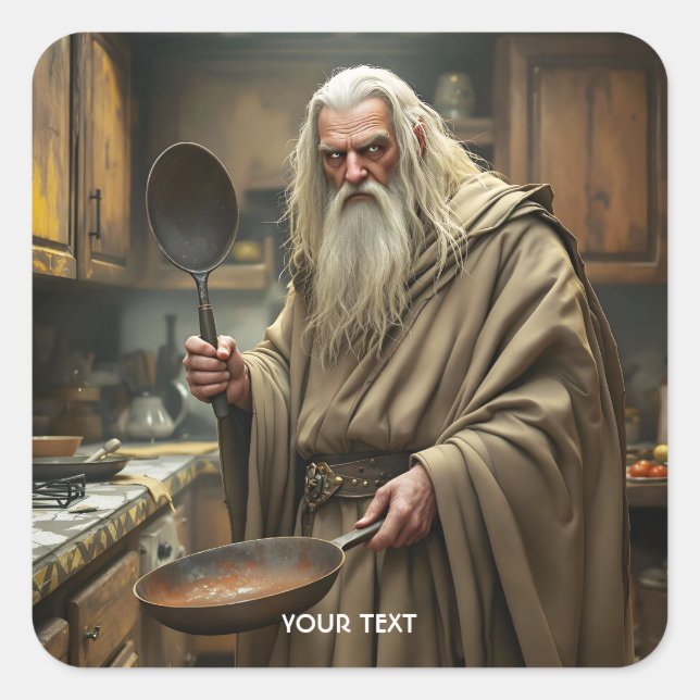 Fantasy Cute  Wizard Frying Pan Square Sticker (Front)