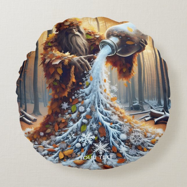 Fantasy Cute Wizard Making Winter Round Cushion (Front)
