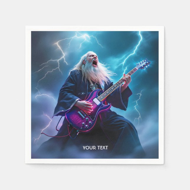 Fantasy Cute Wizard Playing Guitar Napkin (Front)