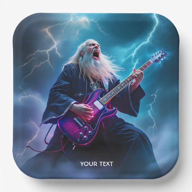 Fantasy Cute Wizard Playing Guitar Paper Plate (Front)