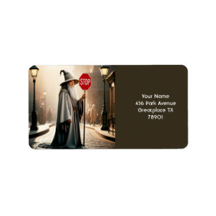 Fantasy Cute Wizard Sign Stop Label