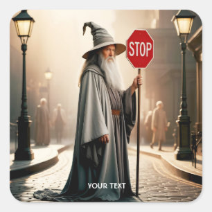 Fantasy Cute Wizard Sign Stop Square Sticker