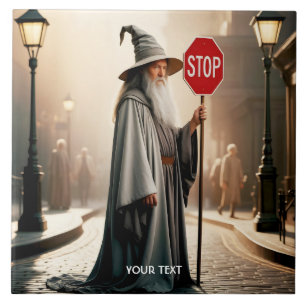 Fantasy Cute Wizard Sign Stop Tile