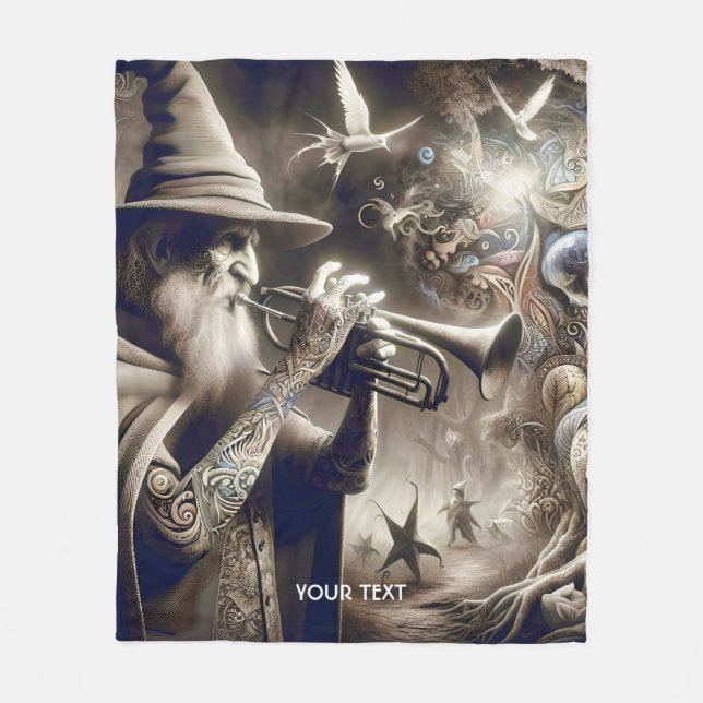 Fantasy Cute Wizard Trumpet Forest Fleece Blanket (Front)