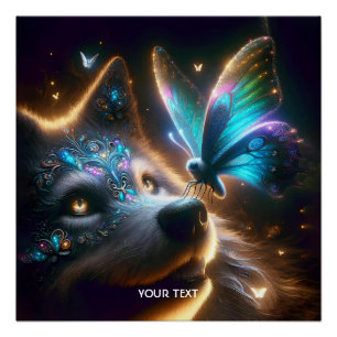 Fantasy Cute Wolf Butterfly Space Poster