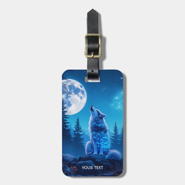 Fantasy Cute  Wolf Double Exposition  Luggage Tag (Front Vertical)