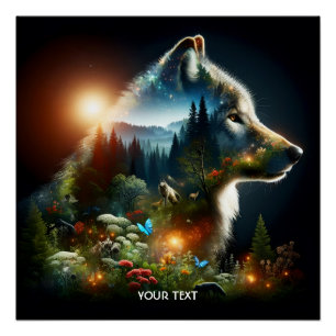 Fantasy Cute Wolf Double Exposition Poster