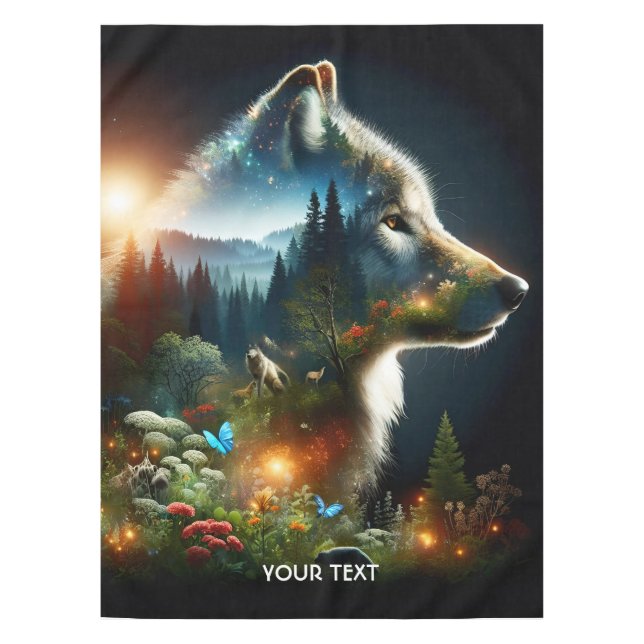 Fantasy Cute Wolf Double Exposition Tablecloth (Front)