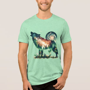 Fantasy Cute Wolf Double Exposition Tri-Blend Shirt