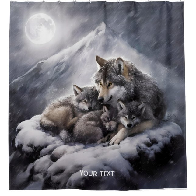 Fantasy Cute Wolf Family Winter Shower Curtain (Front)