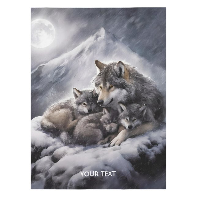 Fantasy Cute Wolf Family Winter Tablecloth (Front)
