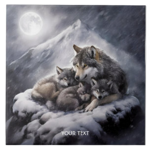 Fantasy Cute Wolf Family Winter Tile