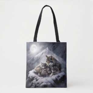 Fantasy Cute Wolf Family Winter Tote Bag
