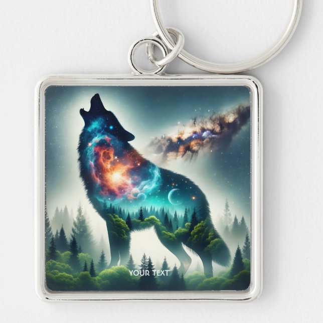 Fantasy Cute Wolf Forest Space Key Ring (Front)
