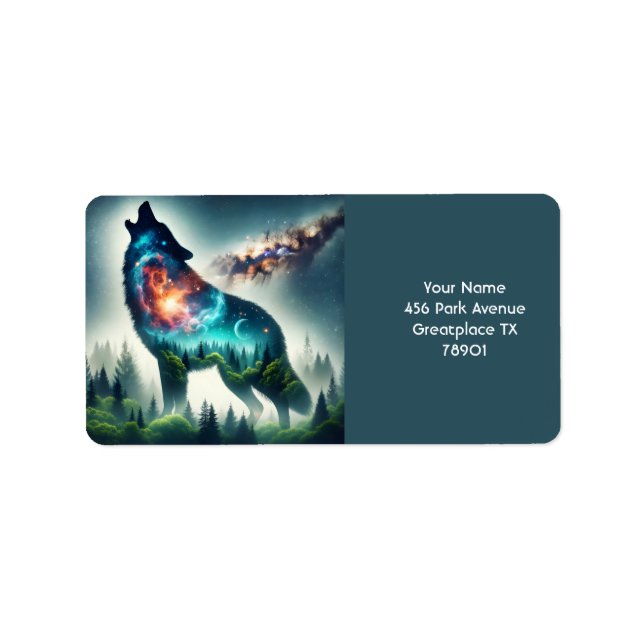 Fantasy Cute Wolf Forest Space Label (Front)