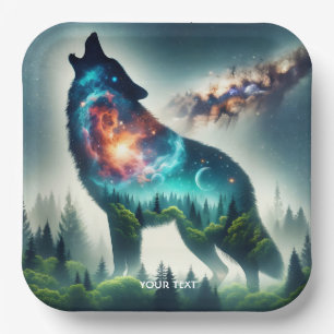Fantasy Cute Wolf Forest Space Paper Plate