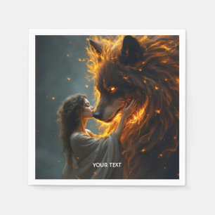 Fantasy Cute Wolf Girl Fire Napkin