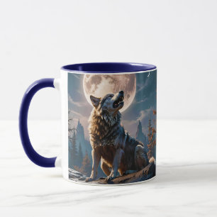 Fantasy Cute Wolf Howling To Moon Mug