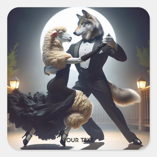 Fantasy Cute Wolf Sheep Tango Square Sticker (Front)