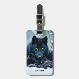 Fantasy Cute Wolf Two Pups Luggage Tag