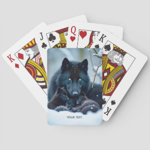 Fantasy Cute Wolf Two Pups Playing Cards