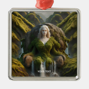 Fantasy Cute Woman Moss Waterfall Metal Tree Decoration